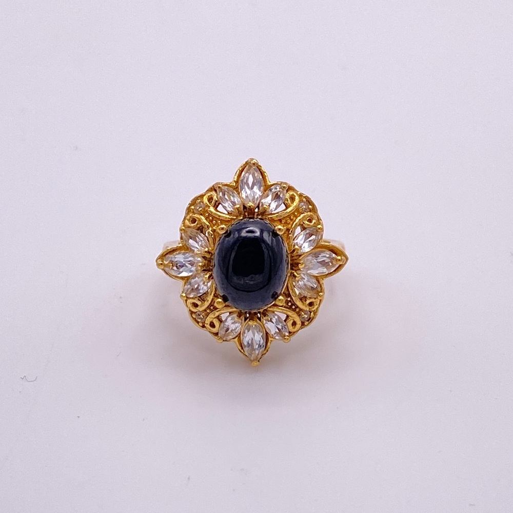 Black Spinel and Lab Created Diamond Ring, GbD; Size 6.75